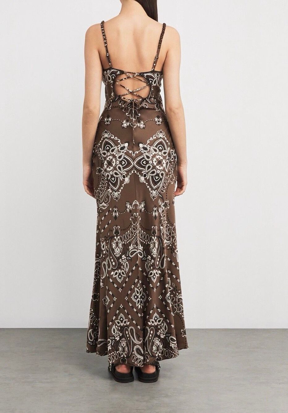 Sandro Bandana Print Slip Maxi Dress Brown | Size 40 / US 8 - Picture 2 of 13